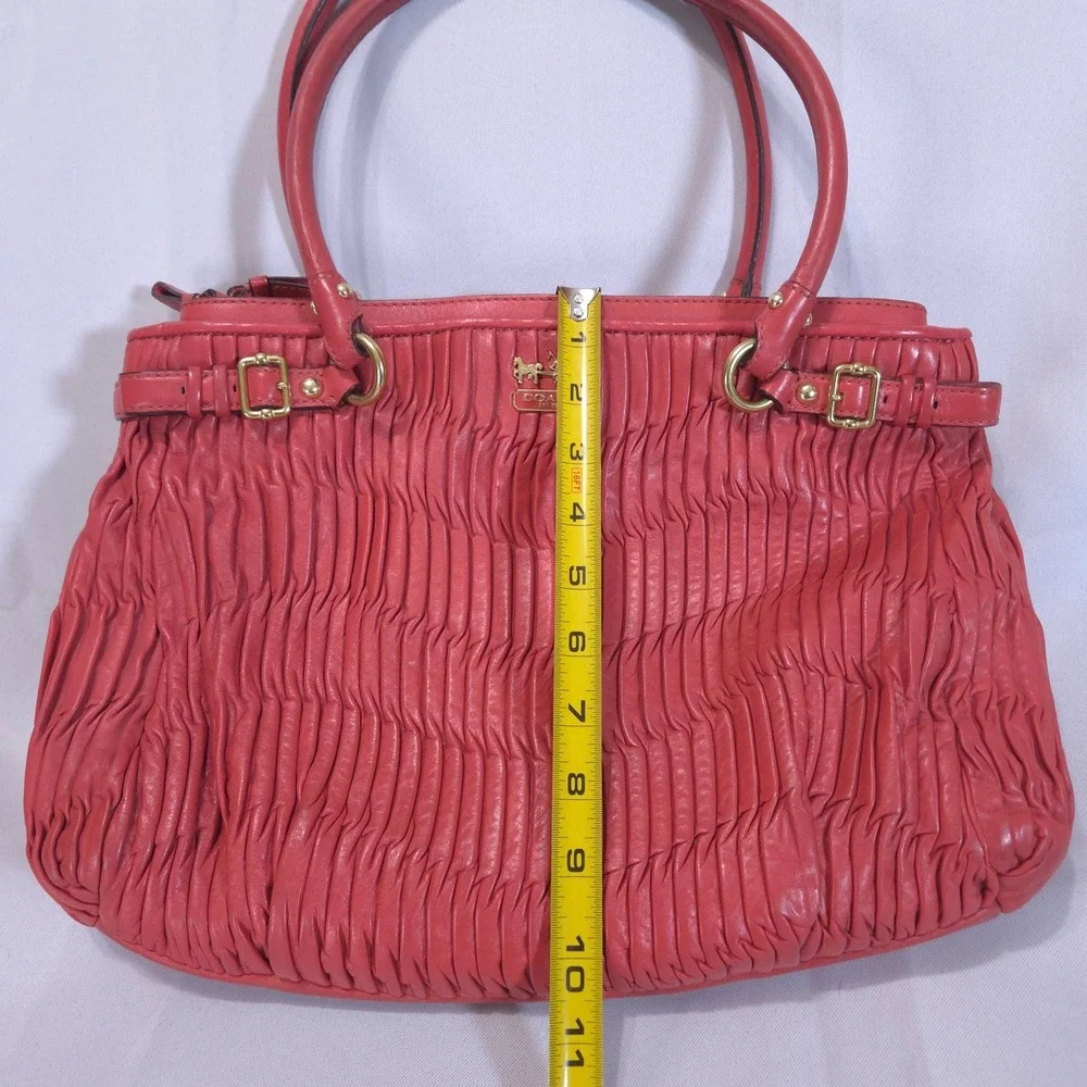 Coach Madison Kara Gathered Leather Purse/Satchel Bag Coral Red 22325